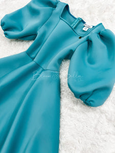 Bubble sleeve midi dress BLUE/BURGUNDY Bloombellamoda 