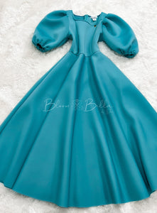 Bubble sleeve midi dress BLUE/BURGUNDY Bloombellamoda 