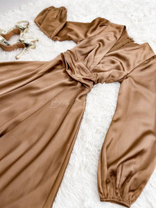 Satin V neck midi Dresses Bloombellamoda 